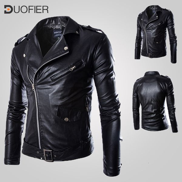 

men's leather faux leather pu leather jacket men zip lapel collar british punk rock outwear coats vintage winter thick warm casual moto, Black