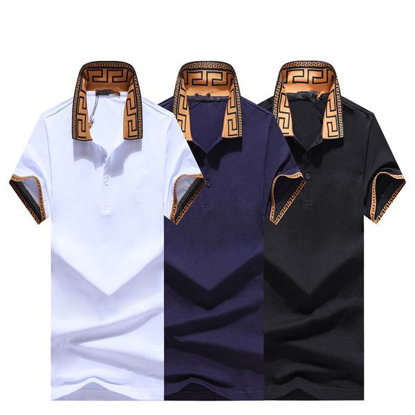 

2023 summer polo shirt men's lapel short sleeve t-shirt european station fashion10, White;black