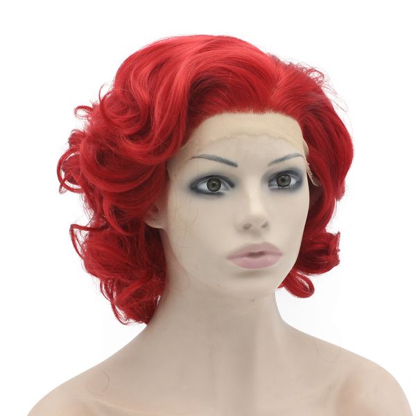 

10" red wavy wig wavy ladies' kanekalon lace front synthetic marilyn curly red wig for cosplay party, Black