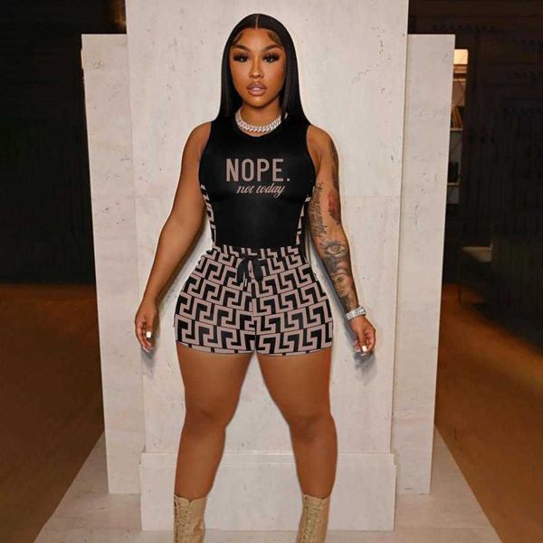 

summer womens pants casual shorts letter print plus size two piece suit, White