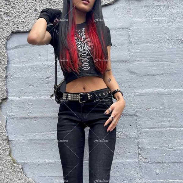 

women's t-shirt women y2k crop oneck tshirt streetwear short sleeve tshirt emo gothic fairy grunge t shirt punk vintage skeleton print, White