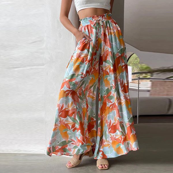 

women's pants summer casual beach party 2023 spring loose elastic waist lady fashion printed high skinny 230301, Black;white