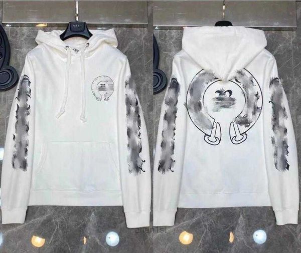 

2023mens loose chromes brand sweatshirts classic ch designer hoodie heart horseshoe sanskrit print luxury zipper jacket pullover hooded 6, Black