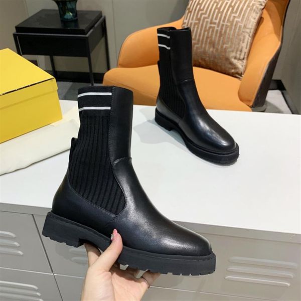 

luxury women's classic f letter knitting boots designer fashion outdoor mid boot socks shoes flat breathable elastic sho255l, Black