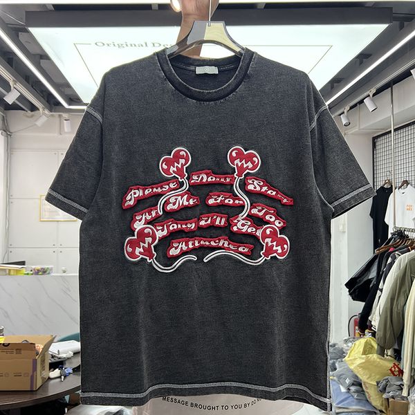 

vintage t-shirt men's plus tees women quality washed embroidered letter t shirt tee, Black;brown