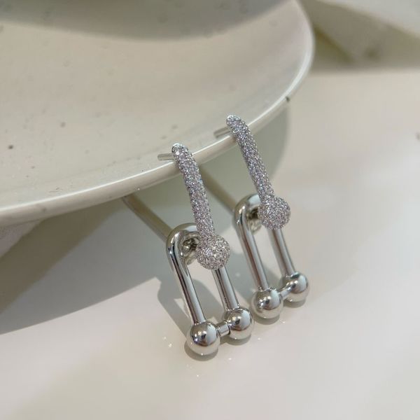

925 silver hard wear dangle rhinestone earrings for women big size