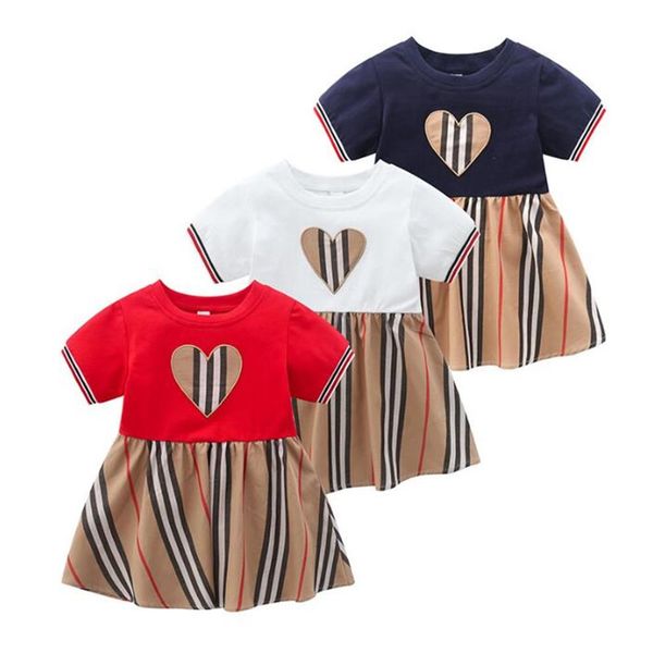 

summer baby girls princess dresses kids short sleeve dress cotton children striped skirts girl skirt326s, Red;yellow