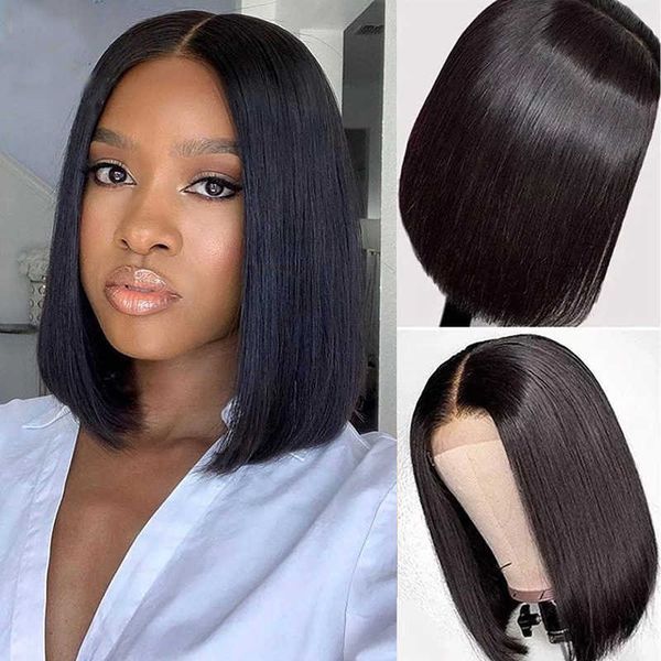 

wig wig female front lace wig bob head black short straight hair chemical fiber wig full head cover wig 230301