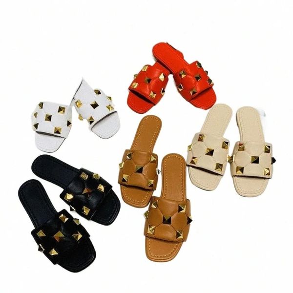

casual shoes 2023 summer slippers flat slippers rivet shoes comfortable versatile fashion trend men womens shoe, Black