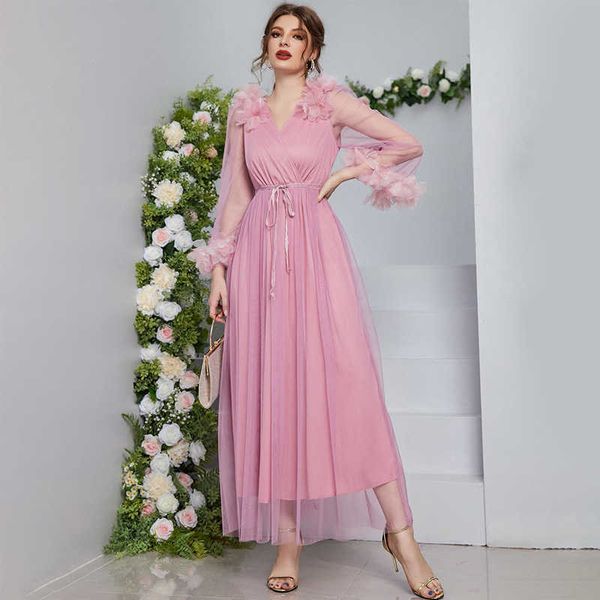 

women's casual dresses zg-216362023 fairy dresses v-neck sleeve high waist applique long lace dresses, Black;gray