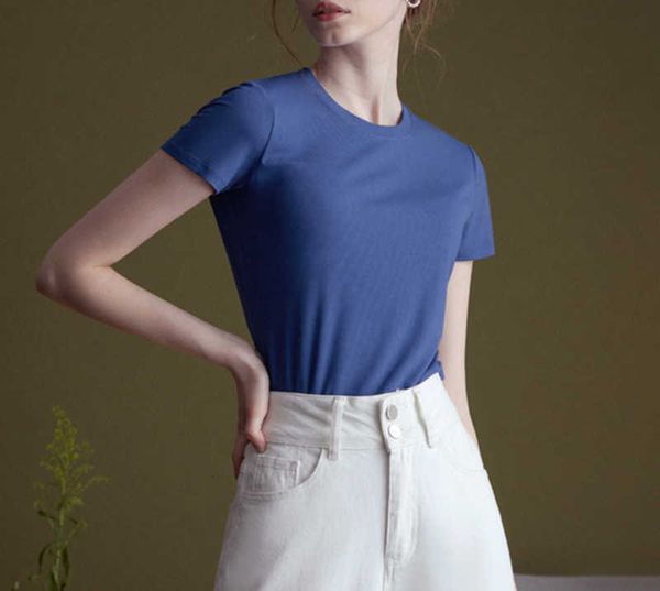 

t-shirt rongtai "round neck" silk non-iron thread short sleeve women's 2023 new bottom top, White