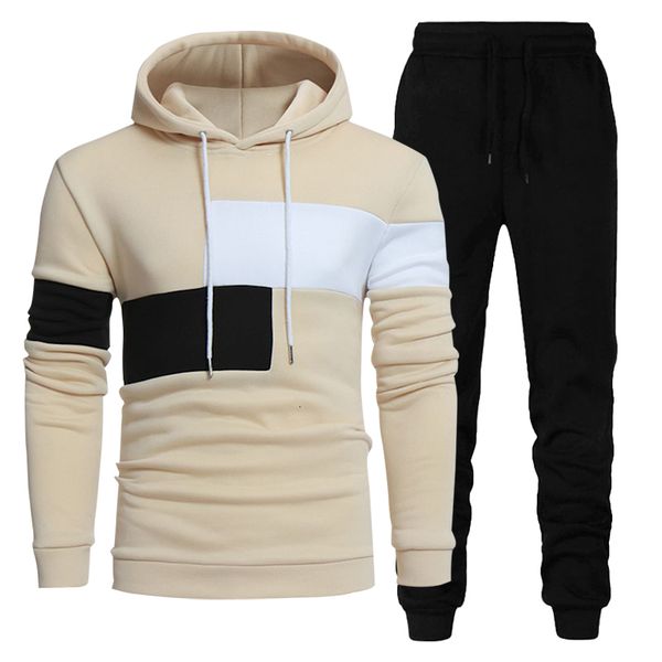 

mens tracksuits autumn winter 2 piece set patchwork hoodies pants sports casual fashion sweatshirt trousers oversize male tracksuit 230301, Gray