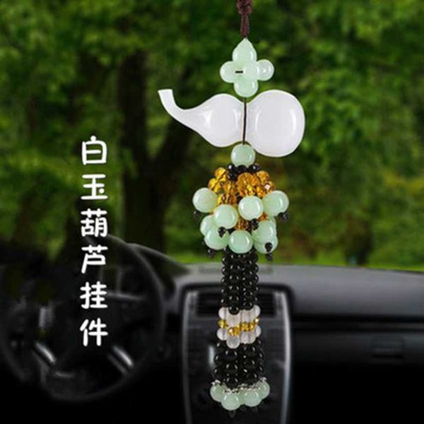 

interior decorations car perfume gourd pendant white jade bead string ornaments decorations car hanging interior supplies r230228