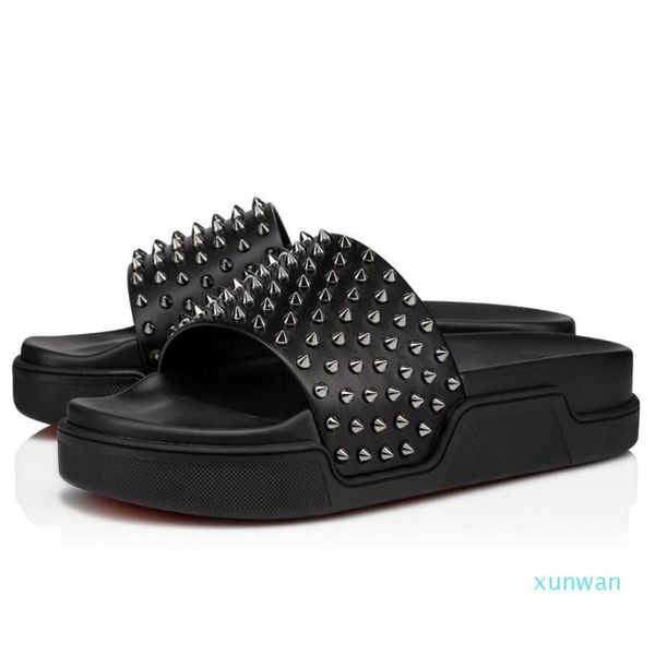 

2022-perfect designer men season slides sandals summer pool fun slipper flat beach sandal boy spikes flip flops walking shoes eu383204, Black