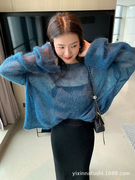 

women's sweaters women pullover solid color mohair sweater loose oversized off shoulder hollow knit see through harajuku long sleeve sw, White;black