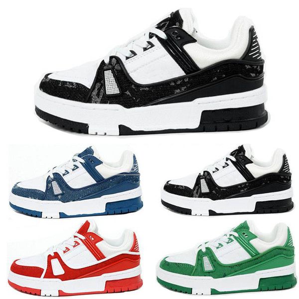 

designer trainer sneaker virgil casual children kid shoes calfskin leather abloh black white green red blue leather overlays platform low sn