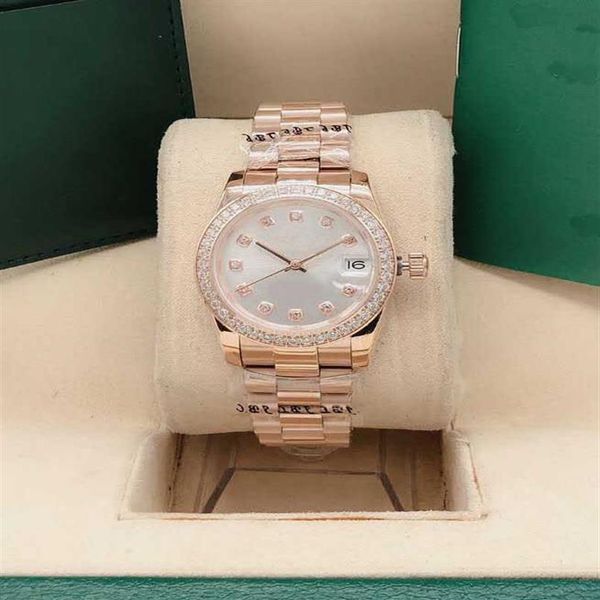 

fashion sapphire 31mm womens watches ladies dress stainless steel bracelet watch with date diamond ring automatic mec3050, Slivery;brown
