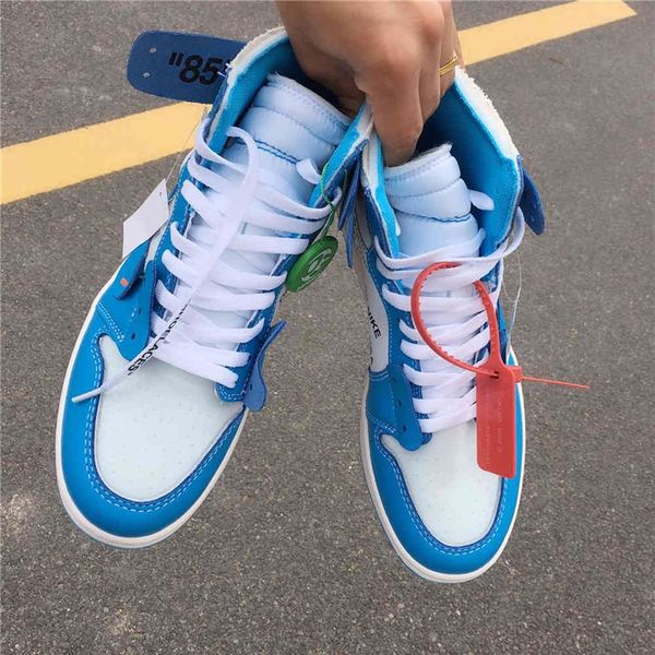

with box men 1 basketball shoes off 1s unc blue white high designer luxury trainer sports sneakers216n