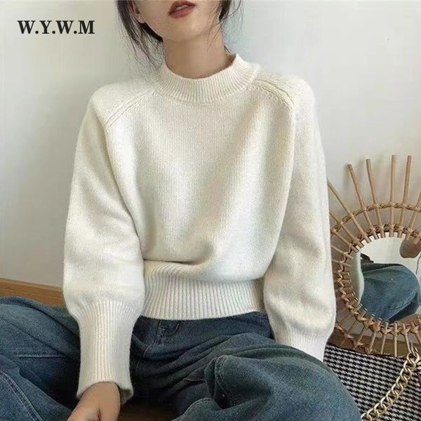 

women's sweaters wywm winter vintage base o-neck knitted sweater women casual lazy oaf all-match pullover sweaters female solid simple, White;black