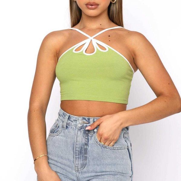 

womens summer petal hollow out cami rib contrast color camisole tight, White