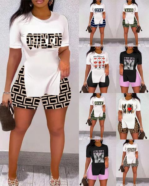 

women's two piece pants summer spring fashion casual tshirt women 2pcs clothes set short sleeve t shirt high waist shorts tee 230301, White