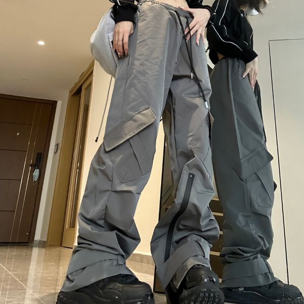 

women's pants s american vibe functional tooling assault pant autumn and winter straight high street hiphop gray niche design 230301, Black;white