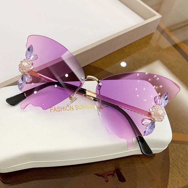 

sunglasses sunglasses for women luxury designer butterfly rimless oversized sun glasses bling style eyewear oculos de sol femininoj230301, White;black