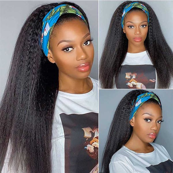 

wig women's black long straight hair, acrylic ice silk headband, wig chemical fiber headcover, yaki wigs 230301