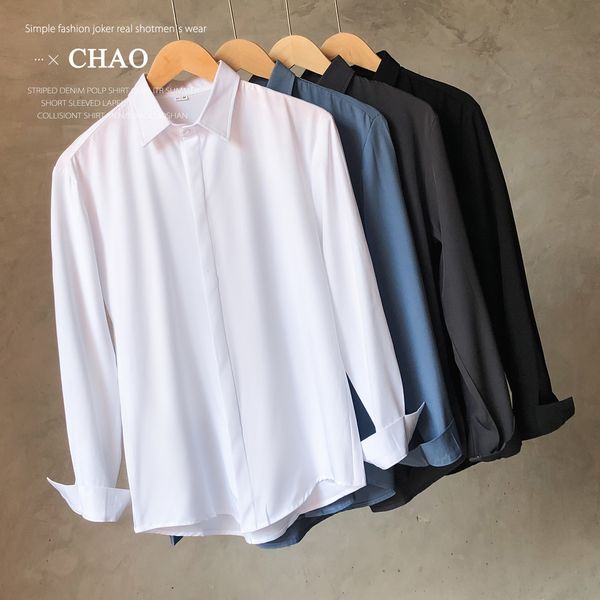 

men s casual shirts summer 5 colors long sleeved men slim white business office chemise homme male social 230228, White;black