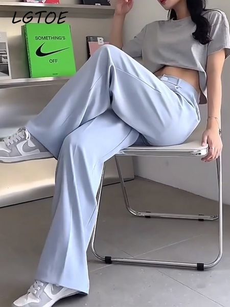

women's pants capris high waist casual suit pants for women loose floor-length wide leg trousers summer thin y2k korean straight blue w, Black;white