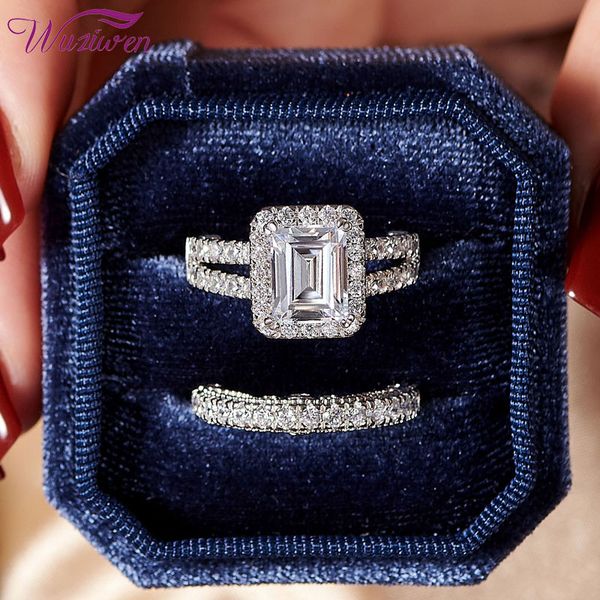 

925 sterling silver wedding engagement ring for women brilliant emerald cut cz imitation diamond classic jewelry, Golden;silver