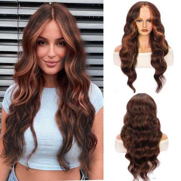 

selling small lace wig women's pick dyeing medium split large wavy long curly hair chemical fiber headwear wigs 230301, Black