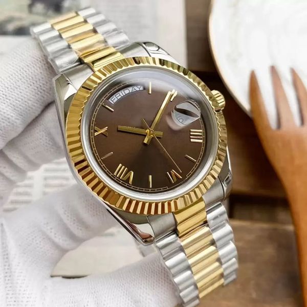 

with original box fashion men's watch 41mm datejust automatic mechanical movement 2813 men's watches brown dial stainless steel st, Slivery;brown