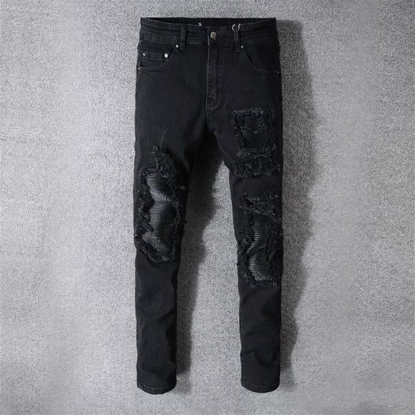 

mens designer jeans denim pants classic black pant white pour hommes ripped moto biker rock jean257w, Blue