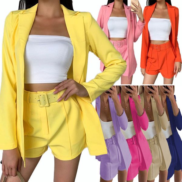 

women's two piece pants fashion office lady set women suit summer fall blazer and jumpsuit shorts sets casual suits outfits 230301, White