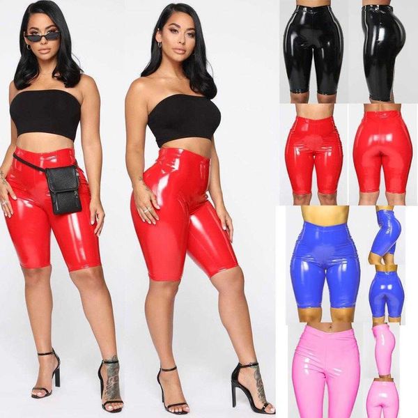 

bright surface leather pants legging mirror pu shorts outer wear thin women, Black