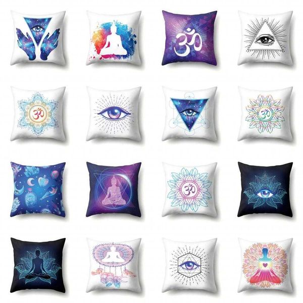 

interior decorations 45x45pillow case home decoration buddha statue cushion eye meditation yoga mandala spiritual tattoo polyester pillow co