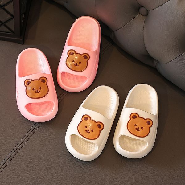 

slipper children slippers cartoon bear thick-soled non-slip bathroom slippers for girls kids slides boys house platform shoes teenagers 2303, Black;grey