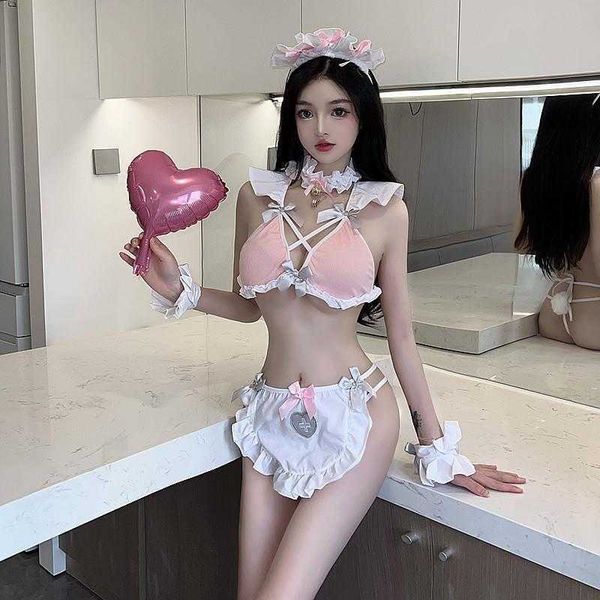 

chic cute pink pants role playing homewear pajamas suit for women, White