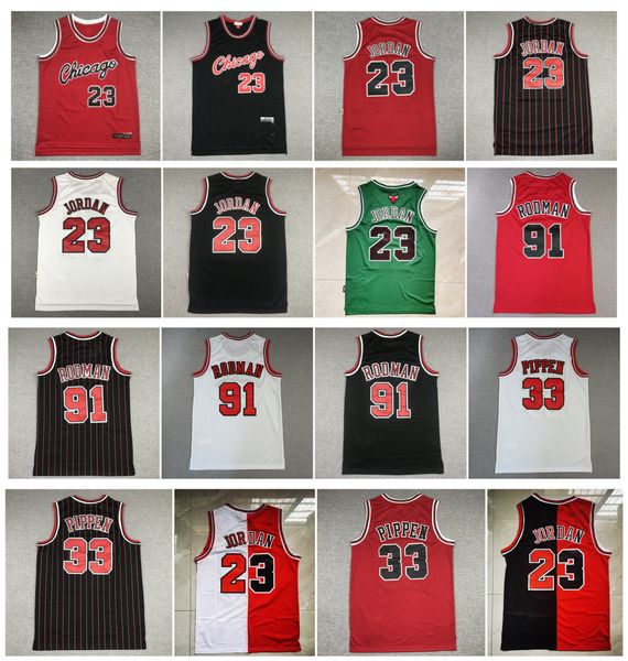 

23 michael jor dan bull scottie pippen basketball jersey chicagos dennis rodman mitchell and ness throwback red white black size s-xxl, Black;red