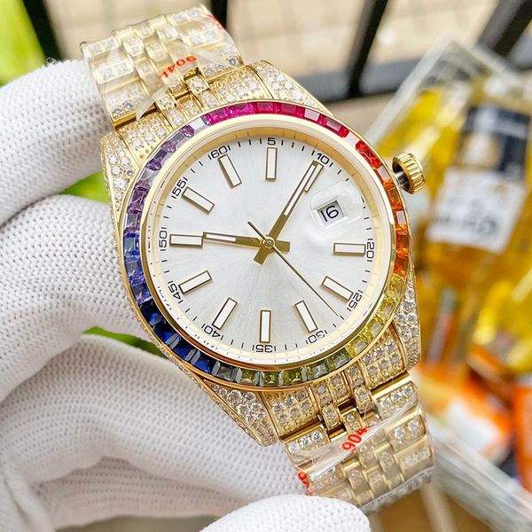 

colored diamond mens watch automatic mechanical watches 41mm with diamond-studded steel bracelet women fashion wristwatches 904l stainless s, Slivery;brown