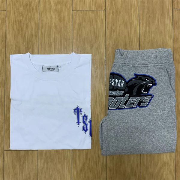 

men's t-shirts t shirts cotton clothes short set summer men trapstar london shooters women embroidered bottom tracksuit clothing, Gray