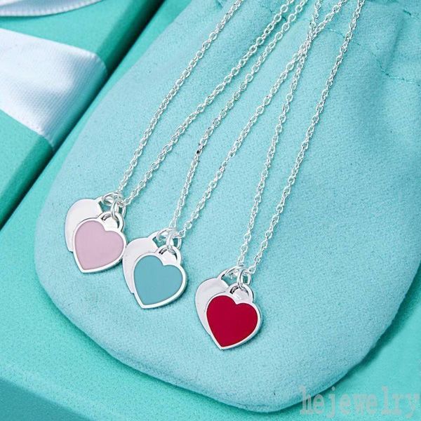 

titanium accessories necklaces double heart designer necklaces love silver gold rose plated chain wedding party accessories red blue enamel