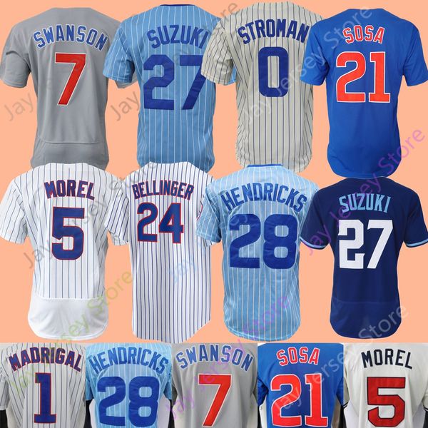 

baseball jersey seiya suzuki cody bellinger dansby swanson ernie banks chriser morel marcus stroman trey mancini sosa hoerner hendricks hosm, Blue;black