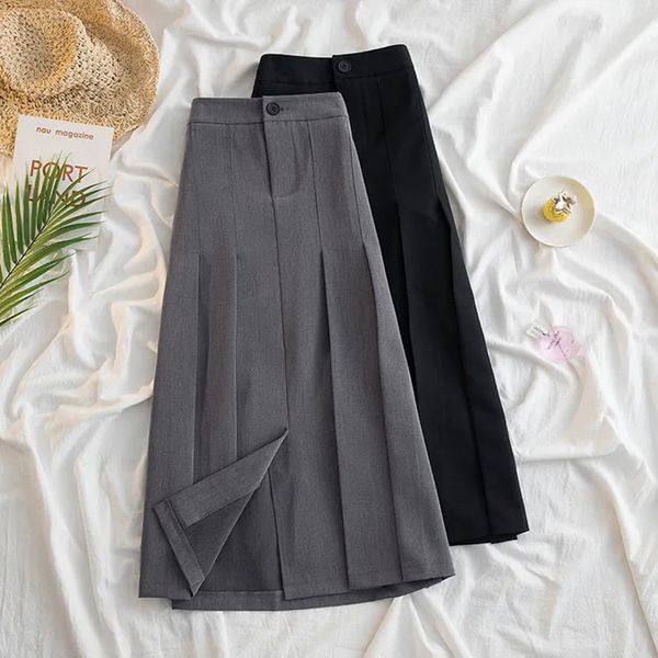 

skirts lucyever black gray pleated long skirt for women spring japanese style high-waist skirts woman office streetwear midi skirt 230301