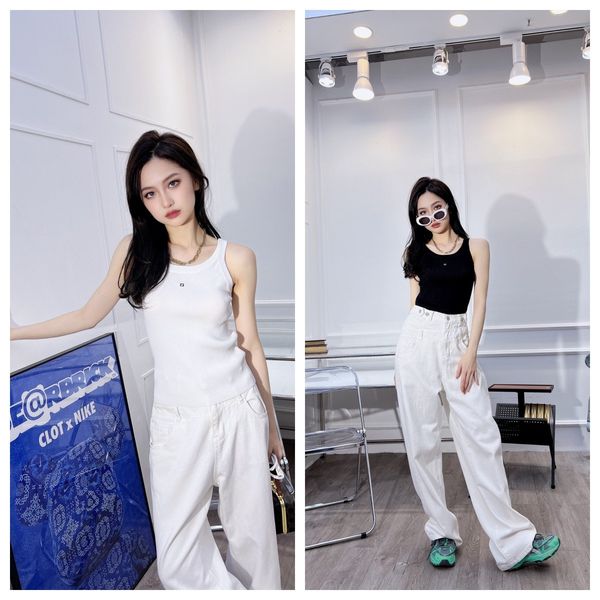 

camis halter vest exquisite embroidered alphabet embellished sling design for all seasons upper body fashion custom knitted fabric halter ve, White