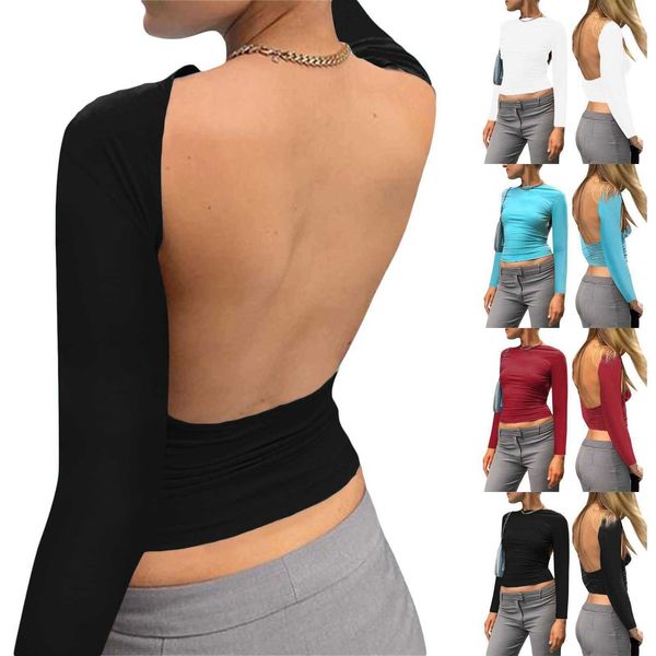 

autumn and winter womens clothing tanks backless long sleeves pullover t, White