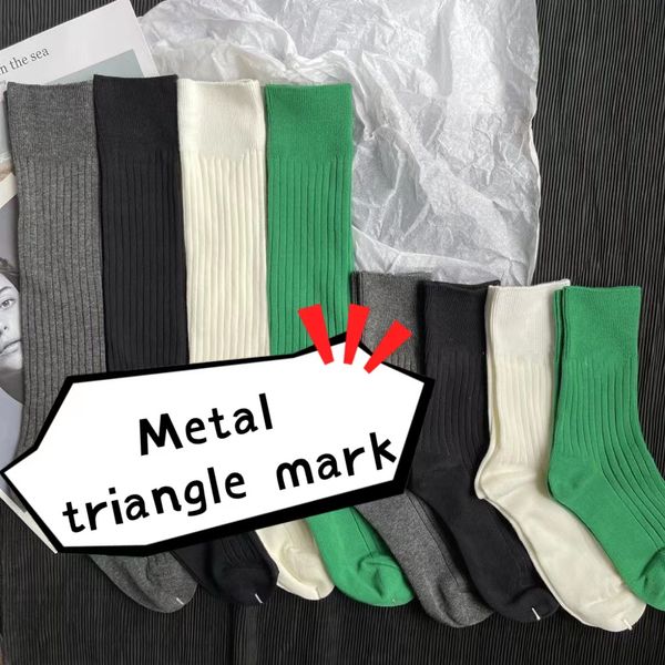 

sock designer classic letter triangle logo autumn and winter pure cotton mid tube socks, Black