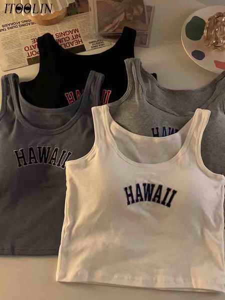 

women's tanks camis itoolin women printing letter tank with bra pad knitting slim camis y2k crop for women motion tank 230301, White