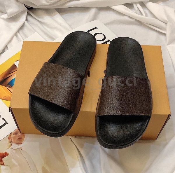 

2021 luxury designers slipper women sandals men slides waterfront brown leather sandal womens high heels mens shoes 36-46 with o, Black